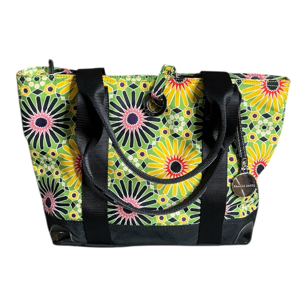 Franco Sarto Canvas Geometric Green/Yellow/Black Floral Tote